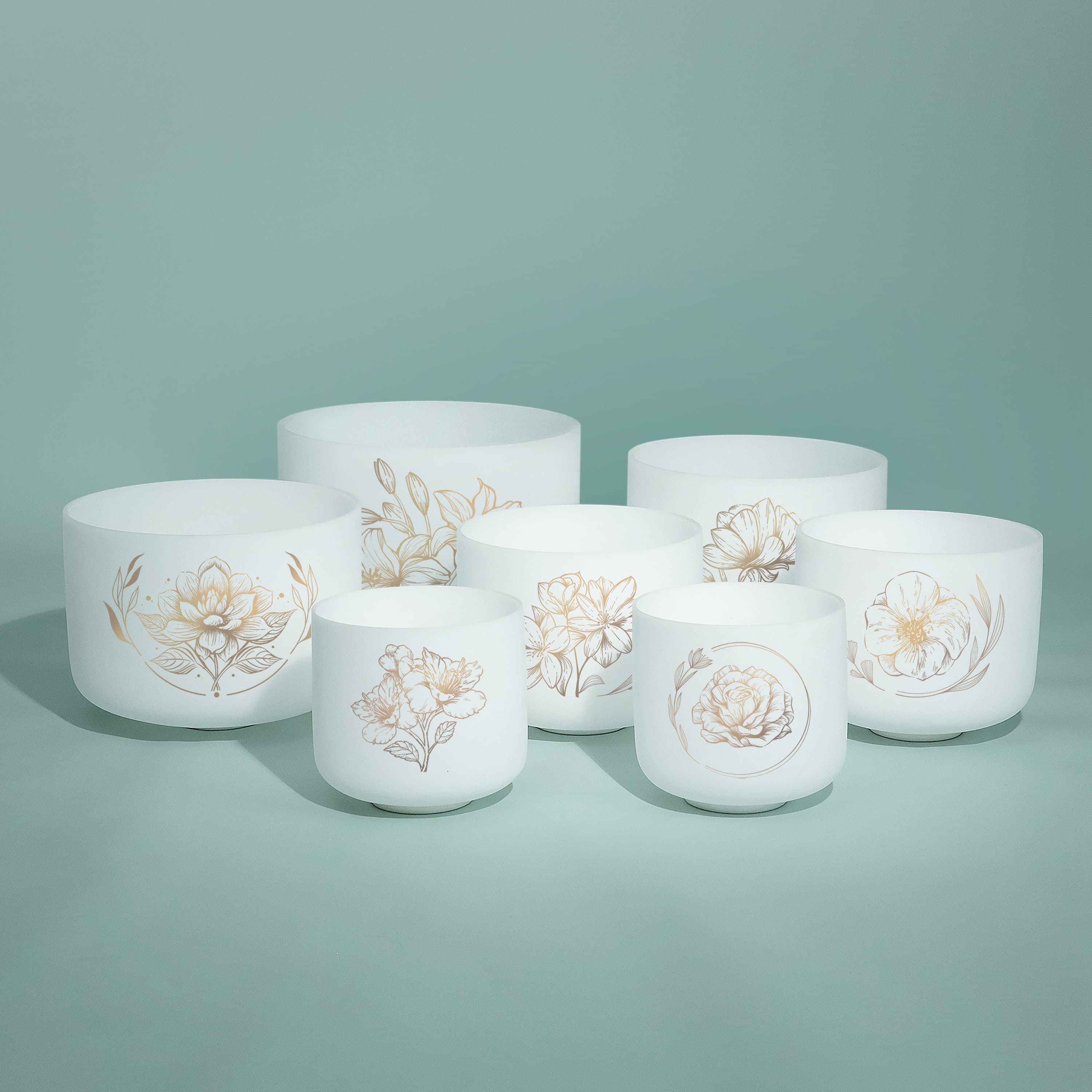 TOPFUND 8-14 inch Golden Floral Series Set of 7 Crystal Singing Bowls - TOPFUND Crystal Singing Bowl